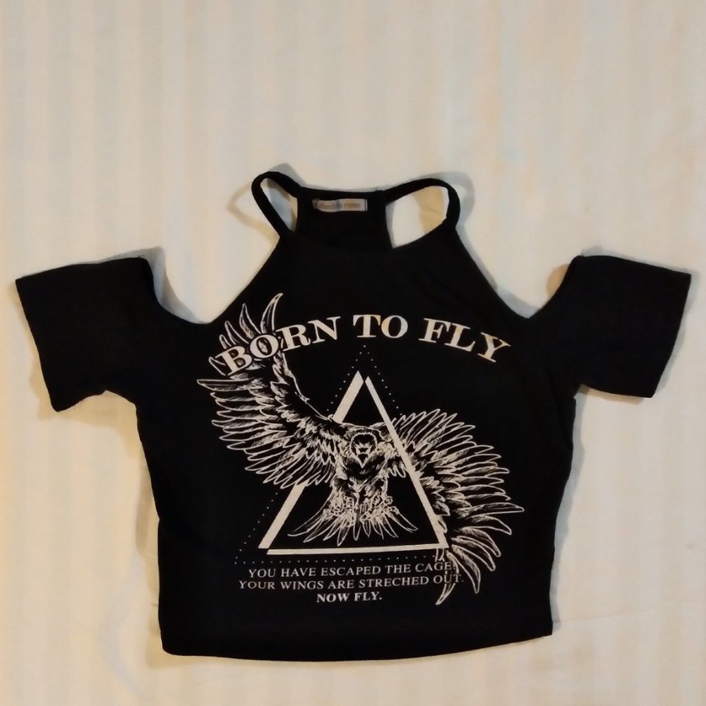 Charlotte Russe Black "Born to Fly" Crop Top